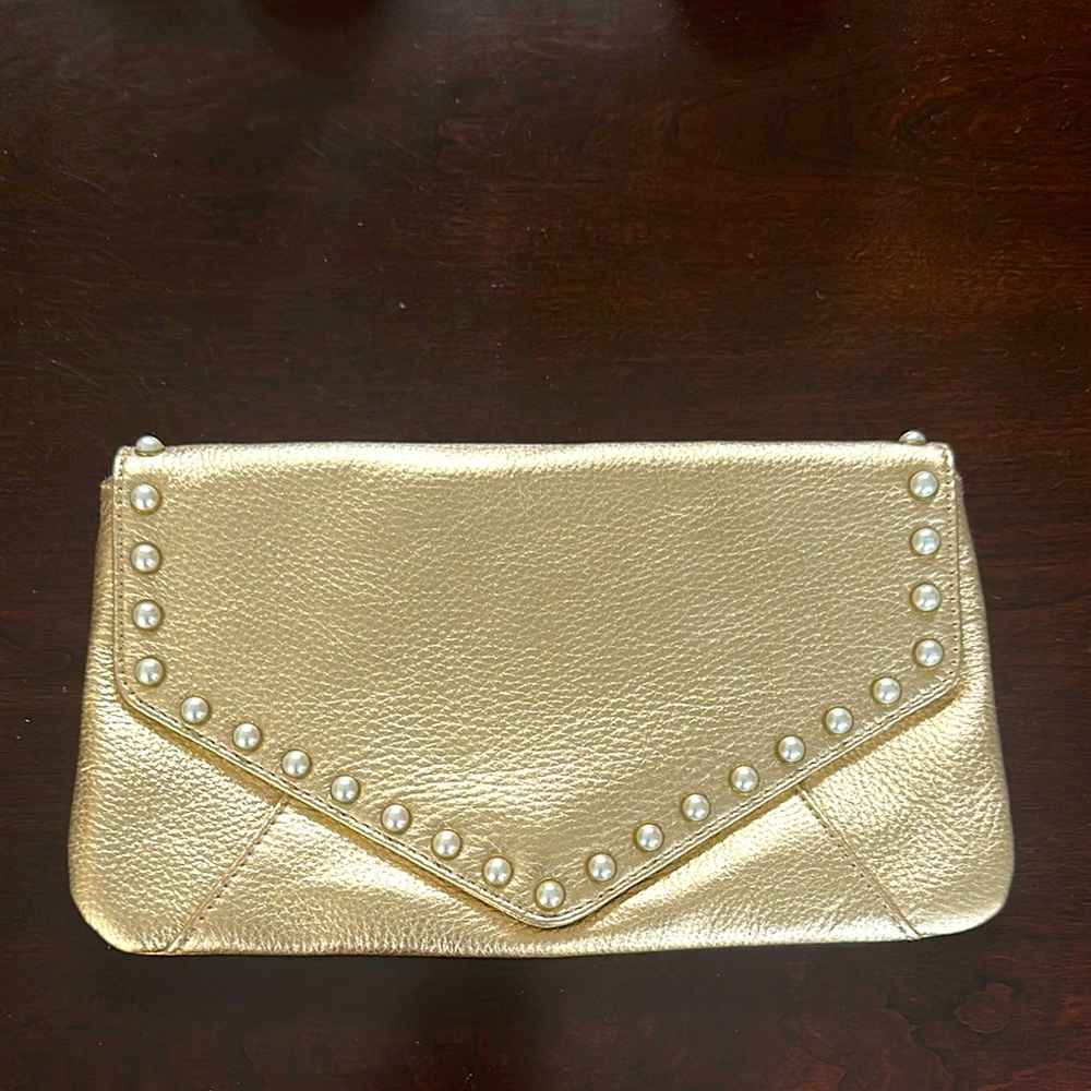 Lilly Pulitzer Gold Clutch with Pearl Accents NWOT